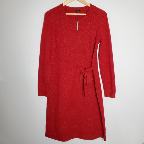 Talbots red metallic Side Tie Shimmer sweater shift Dress Size Small New wtiht a - Picture 1 of 8